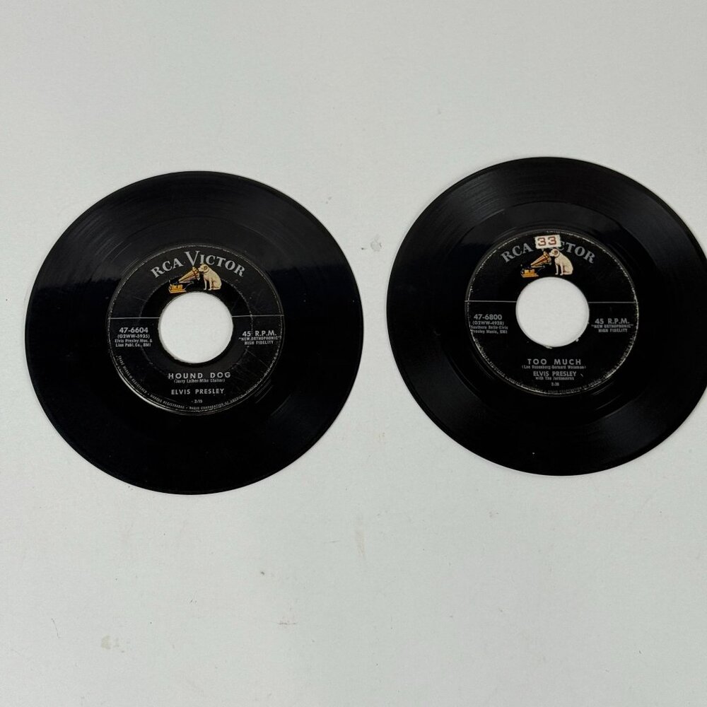 Vintage Elvis Presley 45 RPM Lot Hound Dog & Too Much RCA Victor Singles 1950s R